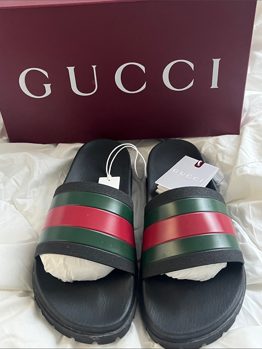 Gucci Black Slides with Red and Green Stripes Size 12 - Picture 7 of 11